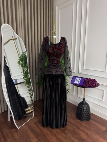 فستان سهرة اسود تطريز يدوي