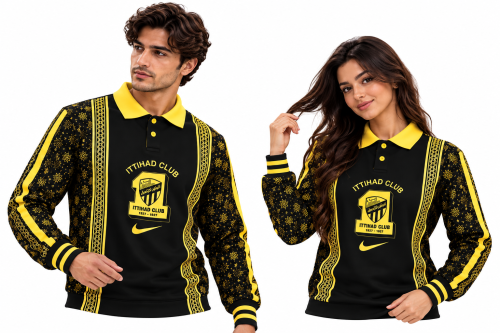 بلوفر بولو الاتحاد السعودي رجالي أسود وأصفر بأكمام...