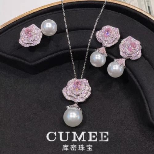 مجموعة CUMEE Fashion Pink Flower الفاخرة من اللؤل