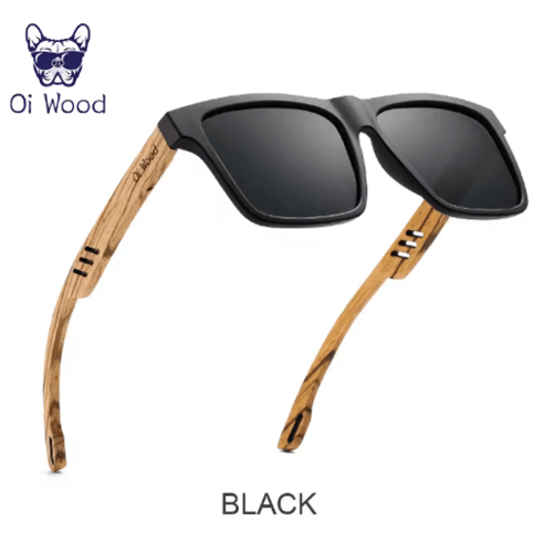 نظارات شمسية مربعة مستقطبة من الخشب للرجال ، UV400...