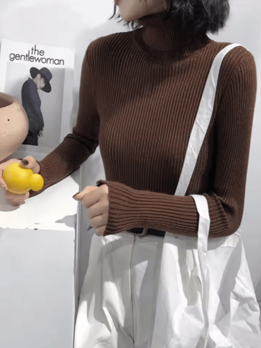 سويتر نسائي سميك محبوك ، بلوفر مضلع ، كم طويل ، يا...