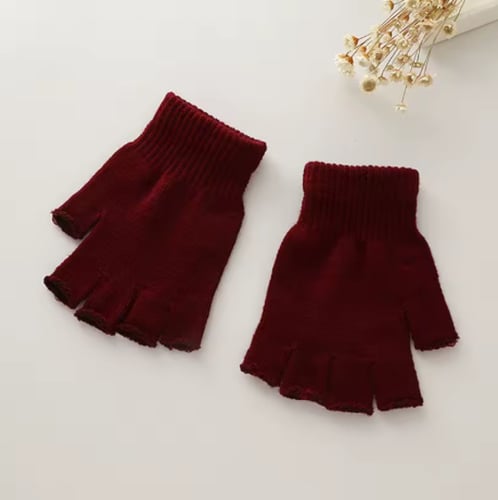 للجنسين قفازات سوداء نصف الاصبع أصابع ، قفازات صوف...