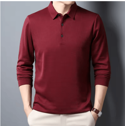 تي شيرت بولو كاجوال للأعمال للرجال بأكمام طويلة، ق...