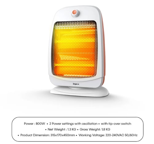 Impex Electric Heater,800W Portable Quartz Tube He...