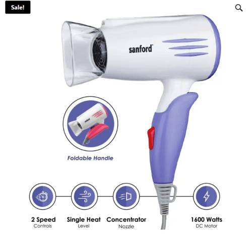 Sanford SF9680HD 1600W Foldable Hair Dryer with 2-...