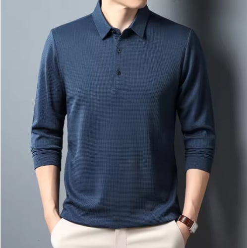 تي شيرت بولو كاجوال للأعمال للرجال بأكمام طويلة، ق...
