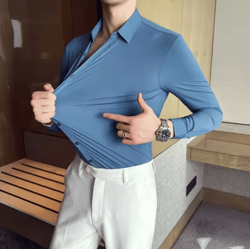 حجم كبير 4XL-M مرونة عالية سلس قمصان الرجال طويلة...