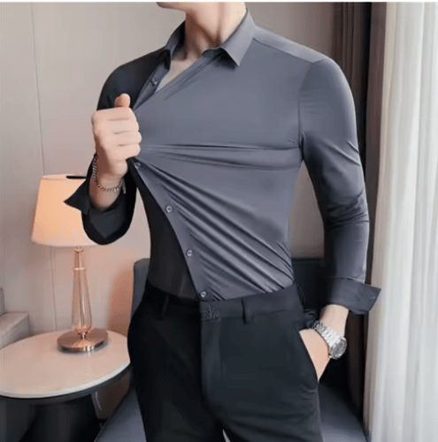 حجم كبير 4XL-M مرونة عالية سلس قمصان الرجال طويلة...