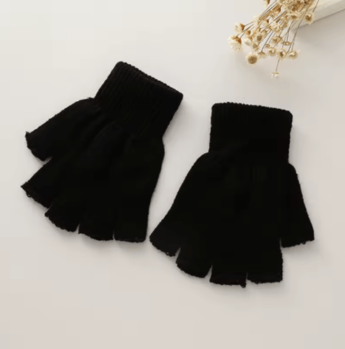 للجنسين قفازات سوداء نصف الاصبع أصابع ، قفازات صوف...