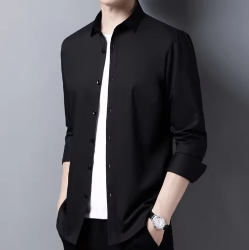 قميص رجالي كاجوال أنيق بلون سادة وأكمام طويلة