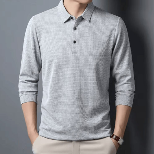 تي شيرت بولو كاجوال للأعمال للرجال بأكمام طويلة، ق...