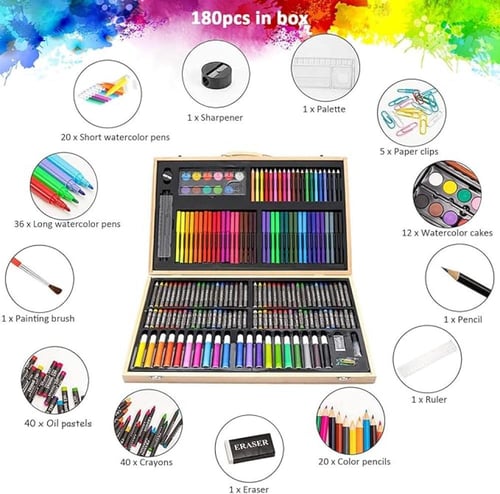 علبة أقلام تلوين، شمع، وألوان ماركر