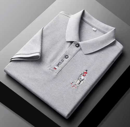 قميص بولو رجالي كاجوال مطرز بأكمام قصيرة، قميص صيف...