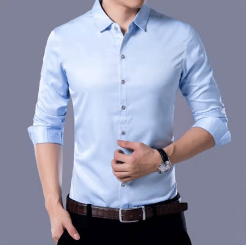 قميص رجالي كاجوال أنيق بلون سادة وأكمام طويلة