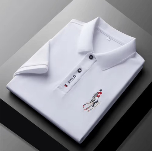 قميص بولو رجالي كاجوال مطرز بأكمام قصيرة، قميص صيف...