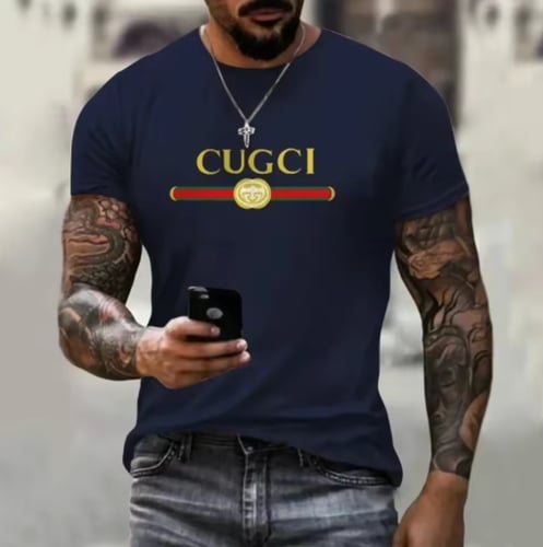 تي شيرت قصير بلون سادة للرجال، طباعة حروف ثلاثية ا...