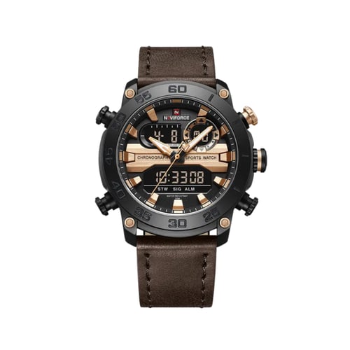 ساعة رياضية للرجال بحزام جلدي من نافيفورس