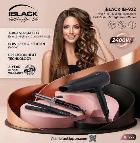 iBLACK IB 922 3-in-1 Hair Styling Kit – 2400W Hair...