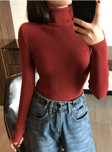 سويتر نسائي سميك محبوك ، بلوفر مضلع ، كم طويل ، يا...