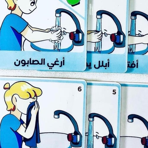 بطاقات تعليميه(جدول غسيل الوجه) مطبوعه باللغه العر...
