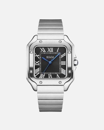 الساعه الرباعية باللون الفضي اسود