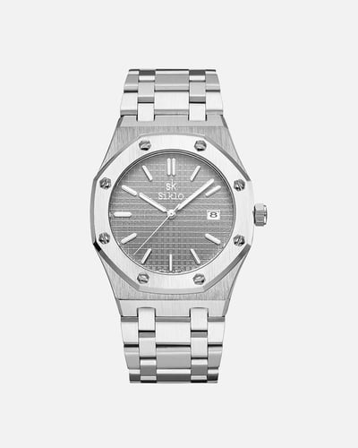 ساعة رجالية بسير ستيل باللون الفضي رصاصي