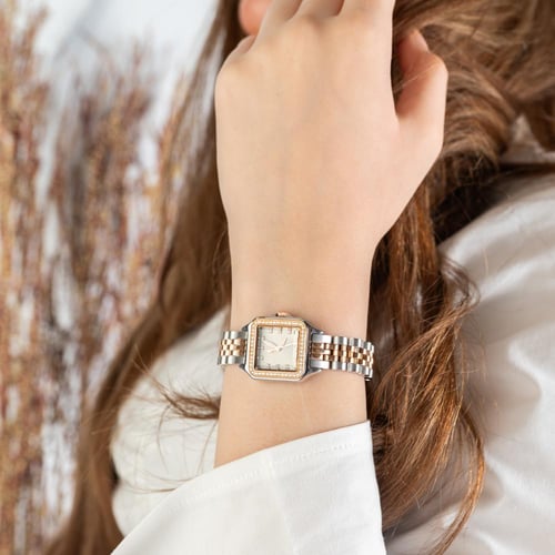 ساعة نسائية استيل واطار فصوص زركون باللون النحاسي...