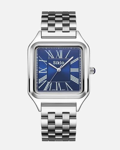 ساعة استيل كلاسيك فضي ميناء كحلي