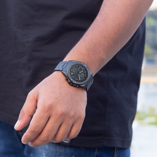 ساعة رجالية استيل باللون الأسود ميناء كحلي