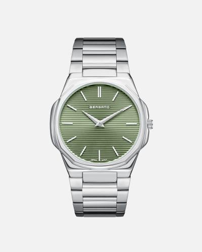 ساعة التفرد باللون الفضي ميناء اخضر