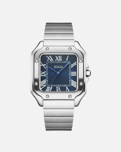 الساعه الرباعية باللون الفضي الكحلي