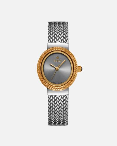 ساعة نسائية باللون المكس النحاسي رصاصي