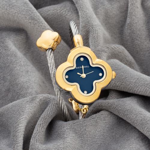 ساعة نسائية فري سايز باللون الفضي والذهبي ميناء از...