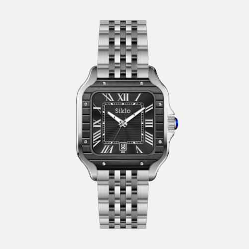 ساعة فاخرة بتصميم مربع أنيق