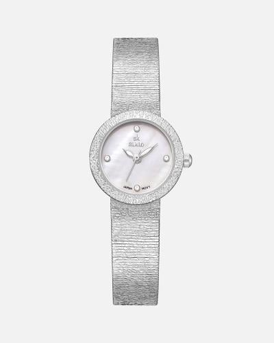 ساعة بسير حصير حجم صغير باللون الفضي ميناء أبيض