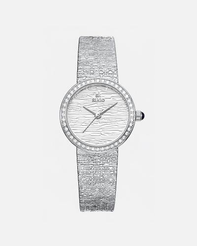 ساعة بتصميم هندسي أنيق باللون الفضي ميناء فضي