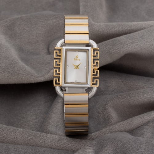 ساعة نسائية باللون الفضي الذهبي مينا ابيض