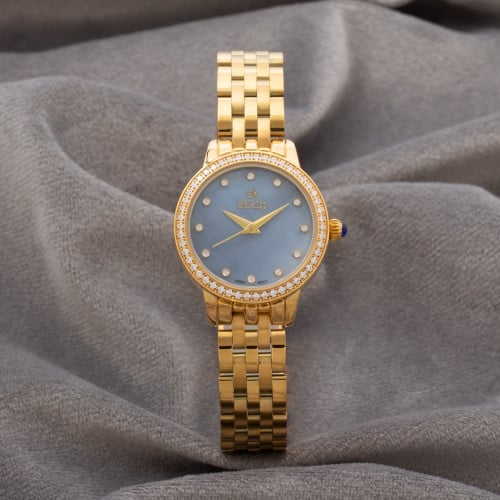 ساعة نسائية باللون الذهبي ميناء سماوي