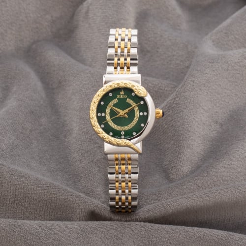 ساعة نسائية باللونين الفضي والذهبي