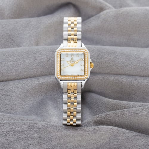 ساعة نسائية استيل واطار فصوص زركون باللون الذهبي و...