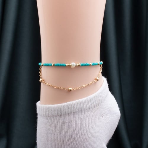 خلخال نسائي باللونين الأزرق والذهبي