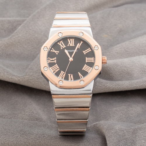 ساعة رجالية ستيل باللونين الفضي والنحاسي