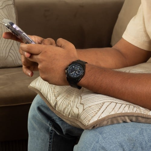 ساعة رجالية استيل باللون الأسود ميناء كحلي