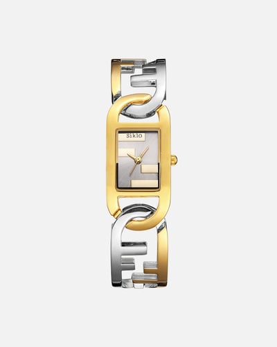 ساعة بتصميم حلقات مترابطة باللون المكس ميناء رصاصي