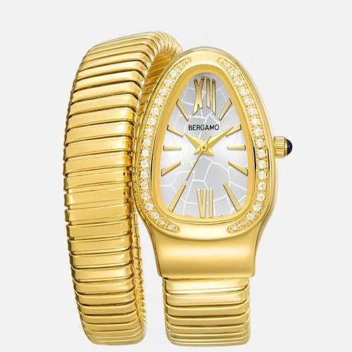 ساعة فاخرة بتصميم أنثوي راقٍ ذهبي ميناء ابيض