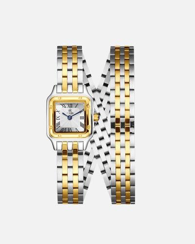 ساعة فاخرة بتصميم ثنائي باللون المكس ميناء ابيض