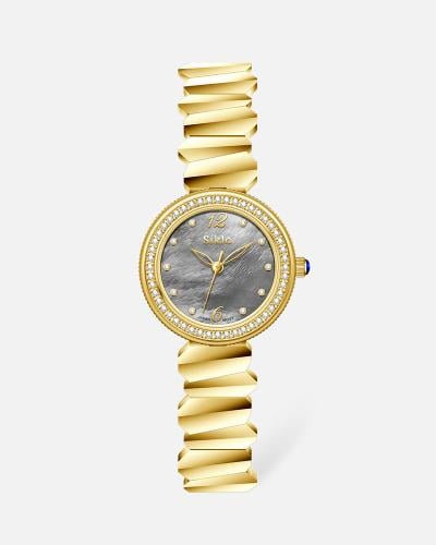 ساعة بتصميم هندسي باللون الذهبي ميناء رصاصي