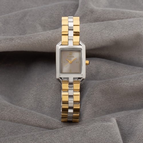 ساعة نسائية متفردة باللون الذهبي الفضي ميناء رصاصي