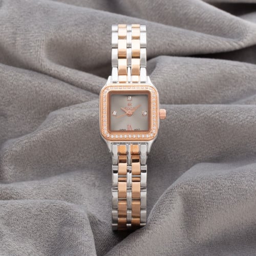 ساعة نسائية باللون النحاسي فضي ميناء رصاصي