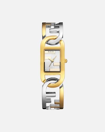 ساعة بتصميم حلقات مترابطة باللون المكس ميناء ابيض